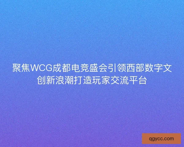聚焦WCG成都电竞盛会引领西部数字文创新浪潮打造玩家交流平台