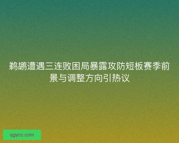 鹈鹕遭遇三连败困局暴露攻防短板赛季前景与调整方向引热议 鹈鹕遭遇三连败困局暴露攻防短板赛季前景与调整方向引热议